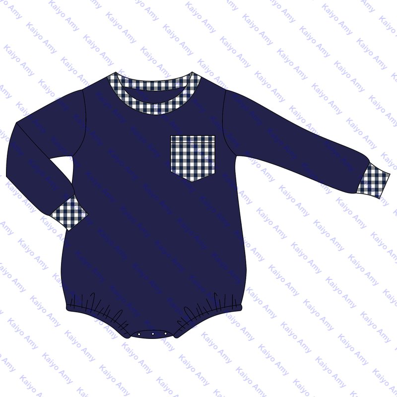 Christmas newborn baby clothes embroidery baby rompers long sleeve gingham pocket infant baby boys bubble romper