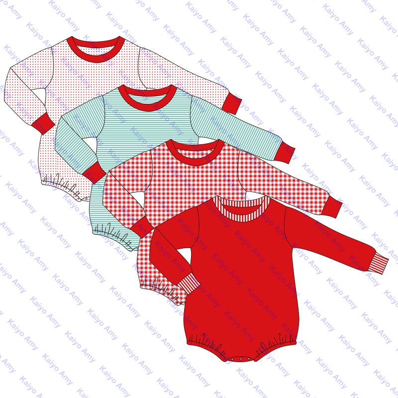 Christmas newborn baby clothes embroidery baby rompers long sleeve gingham pocket infant baby boys bubble romper