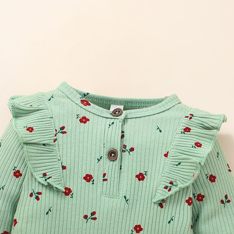 Autumn newborn kids long sleeve romper toddler baby girl ruffle print round neck stripe boutique custom jumpsuit