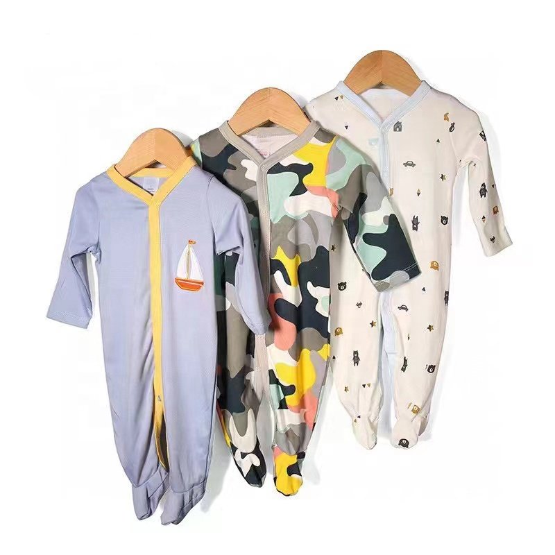 Fashion random design newborn cotton long sleeve baby romper 3 pieces baby pajamas set