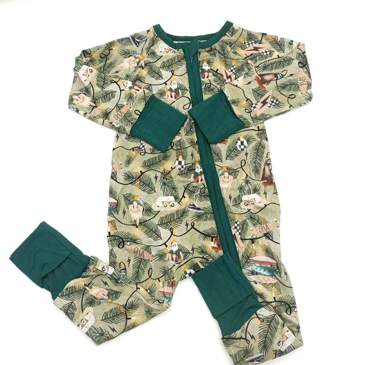 Custom Fashion Bamboo Newborn Infant Clothing Zipper Long Sleeve Pajamas Jumpsuit Sleepwear Cartoon Baby Rompers Onesie