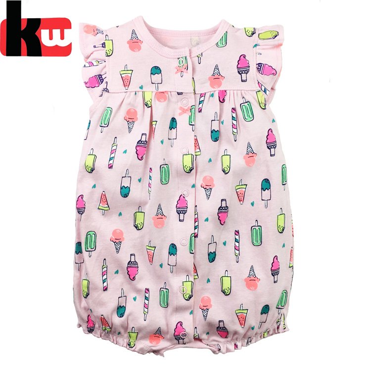 Factory customized printing summer baby romper baby girls sleeveless romper cotton short jumpsuits