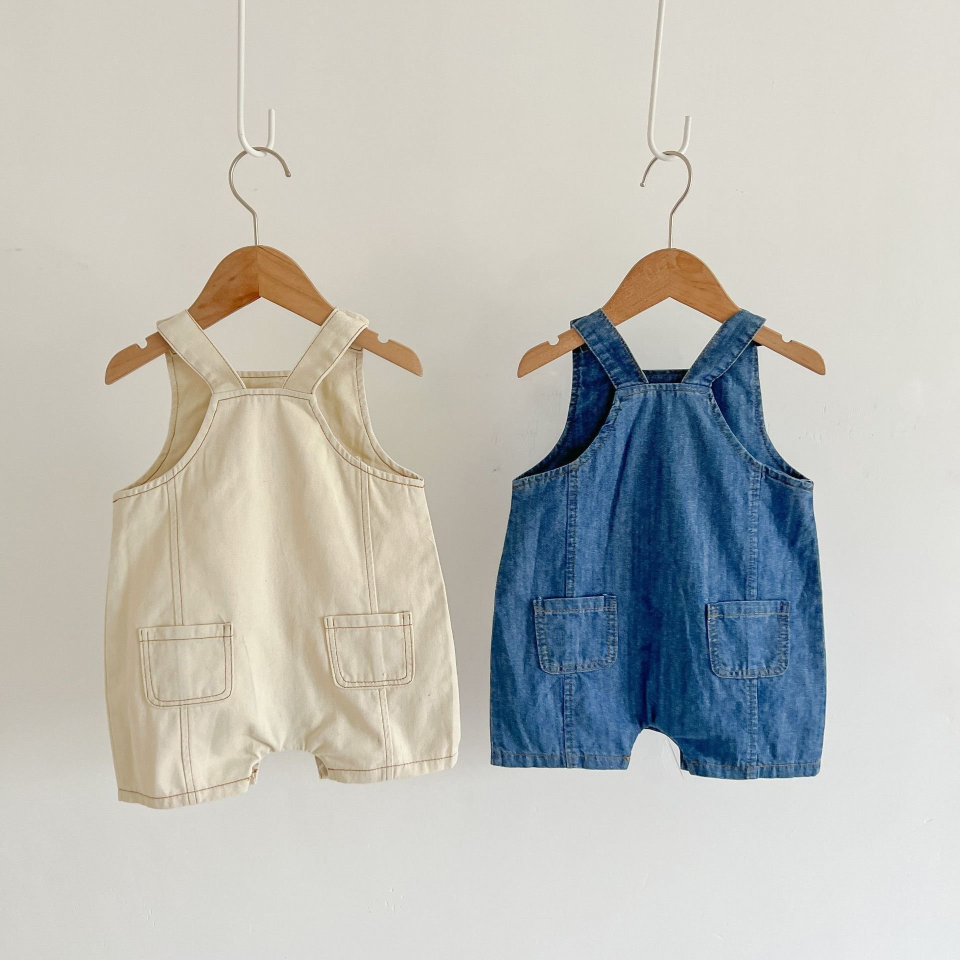 Summer Infant Baby Boys Girls Denim Blue Romper Sleeveless Clothes With Beanie Cap Set