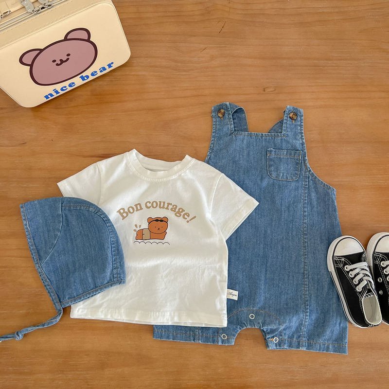 Summer Infant Baby Boys Girls Denim Blue Romper Sleeveless Clothes With Beanie Cap Set