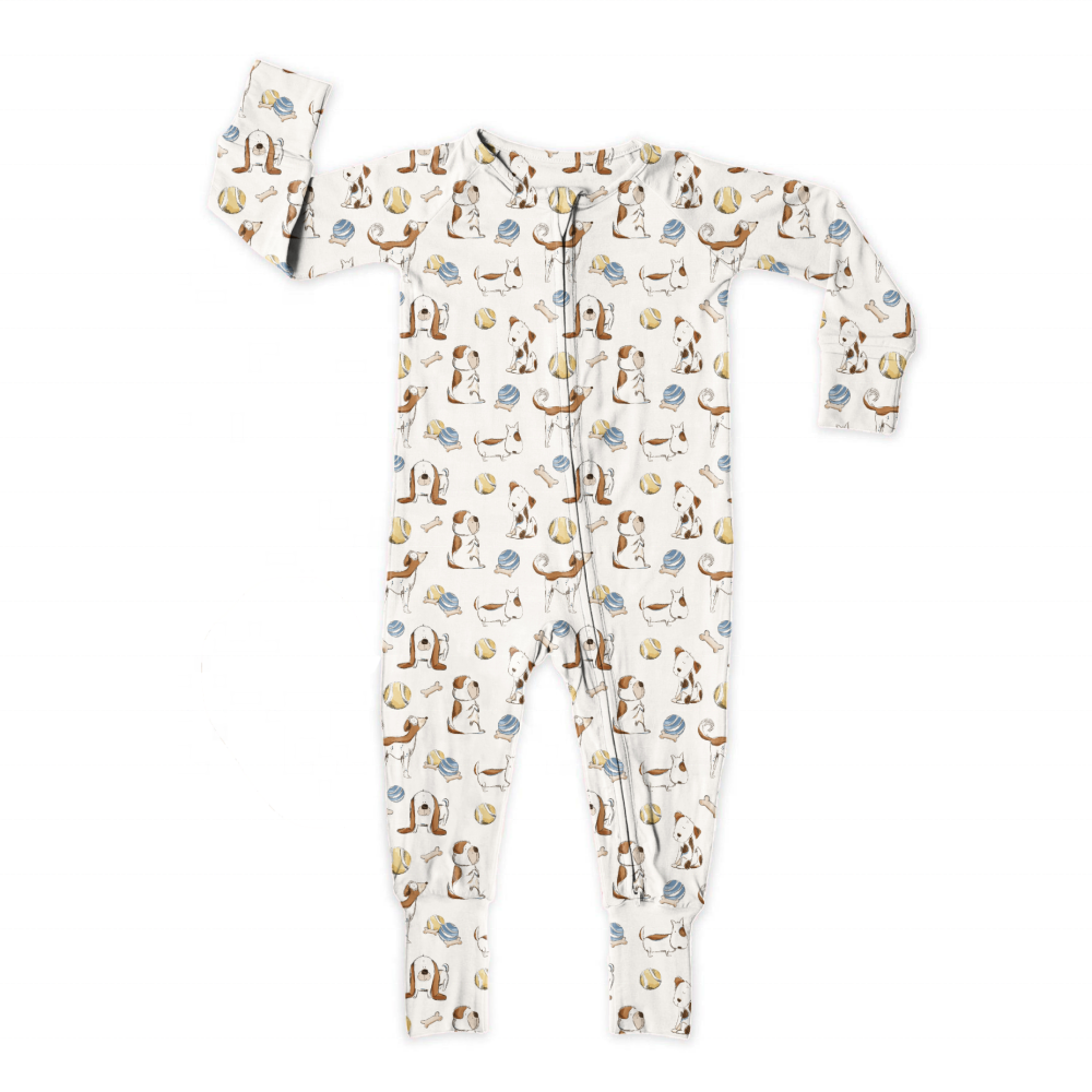 Wholesale Custom Print Bamboo Viscose Pajamas Organic Double Zipper Bamboo Baby Romper Kids Bamboo Pajamas