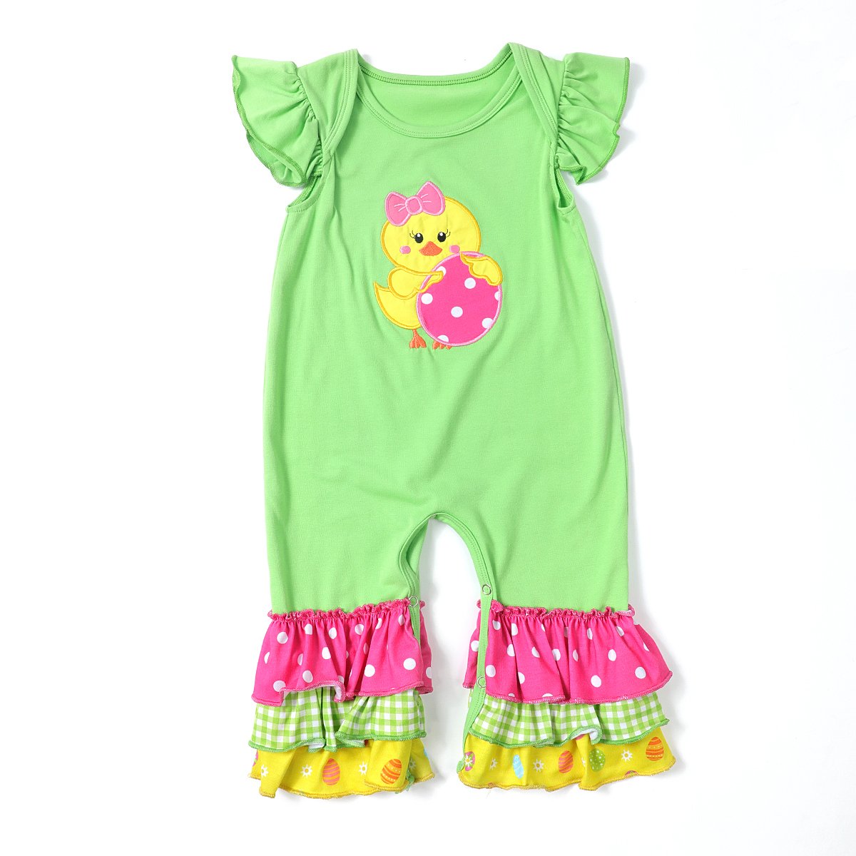Custom Printing Baby Boutique Clothing Kids Easter Eggs Applique Outfit Baby Rompers