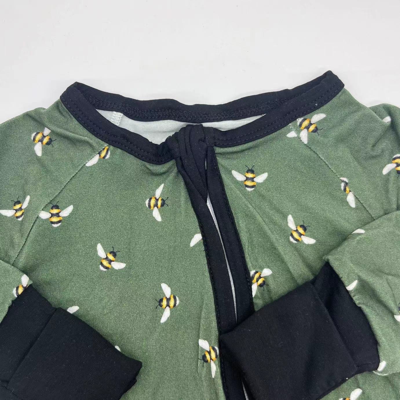 Breathable summer viscose 95%bamboo bee custom zipper grip ruffle baby rompers