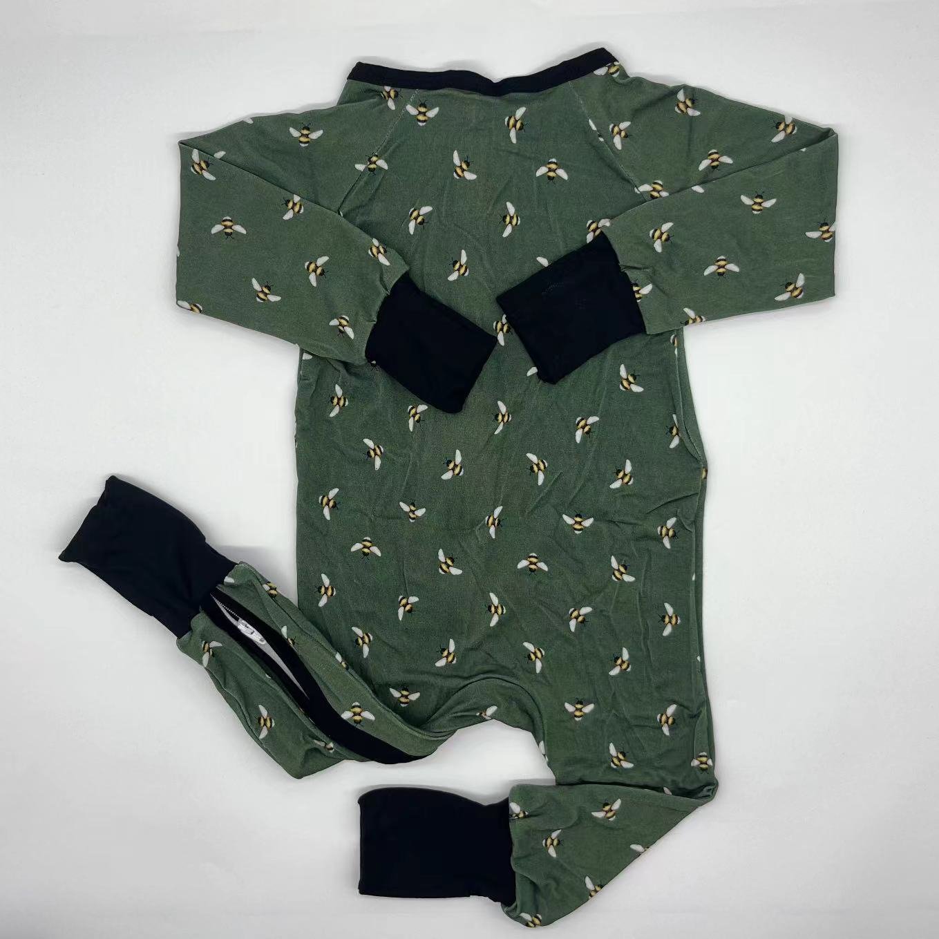 Breathable summer viscose 95%bamboo bee custom zipper grip ruffle baby rompers