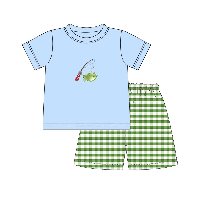 Boyis wholesale new design fishing applique cute style girl clothes baby girl romper