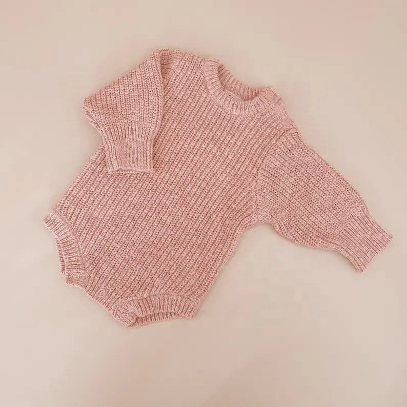 Ins Unisex Custom Logo Organic Chunky Knit Romper Oversized Long Sleeve Knitwear Newborn Photoshoot First Outfit