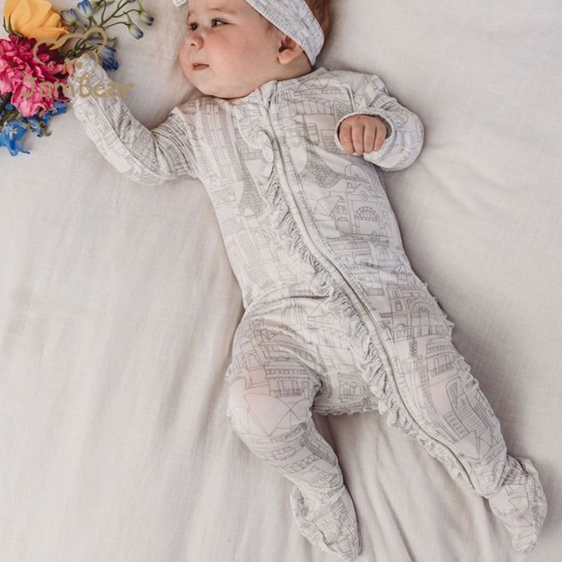 Long Sleeve Organic Baby Rompers customize Bamboo Footed Rompers with Easy Dressing Zipper wholesale baby boys rompers