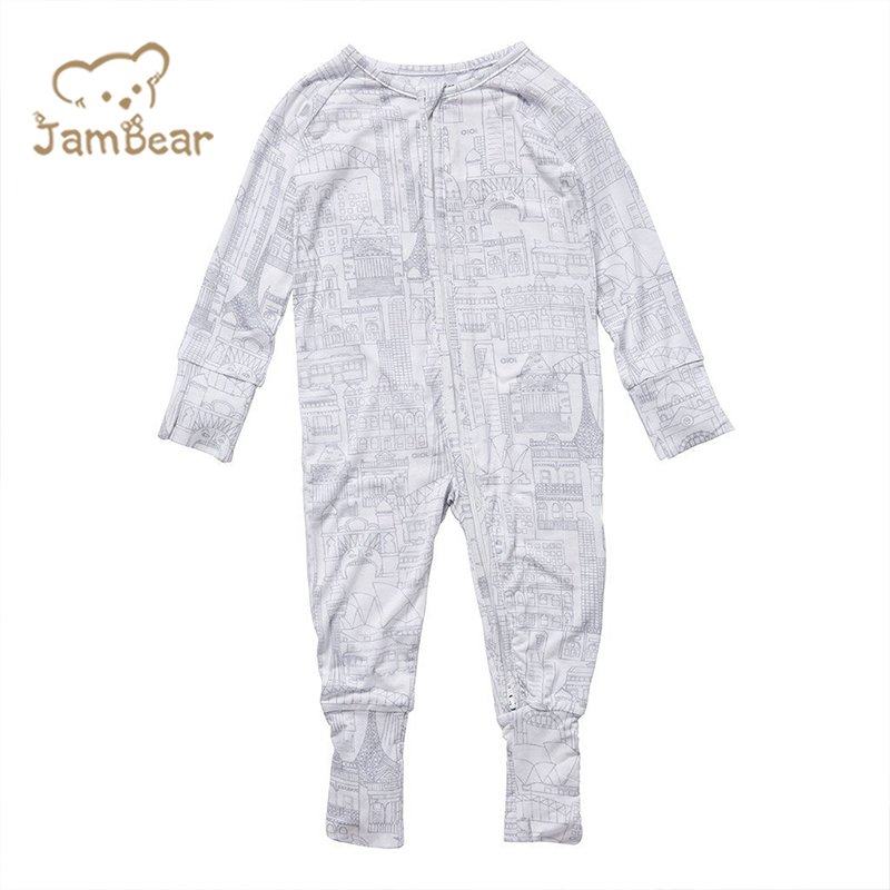 Long Sleeve Organic Baby Rompers customize Bamboo Footed Rompers with Easy Dressing Zipper wholesale baby boys rompers