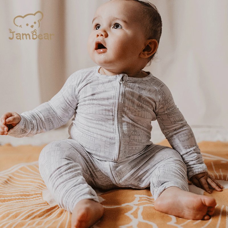 Long Sleeve Organic Baby Rompers customize Bamboo Footed Rompers with Easy Dressing Zipper wholesale baby boys rompers