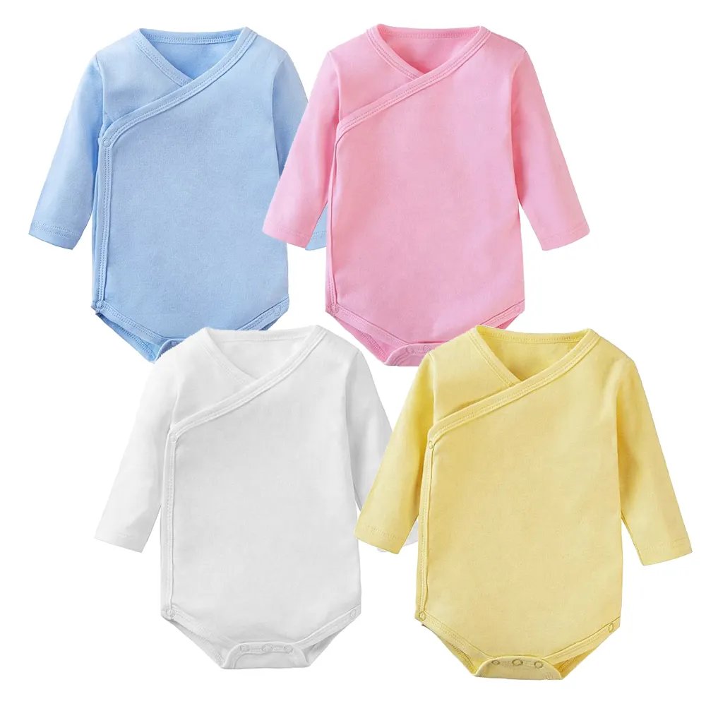 Gots organic cotton newborn baby short sleeve white kimono Bodysuit plain Boy Girl Unisex Kimono baby rompers baby romper