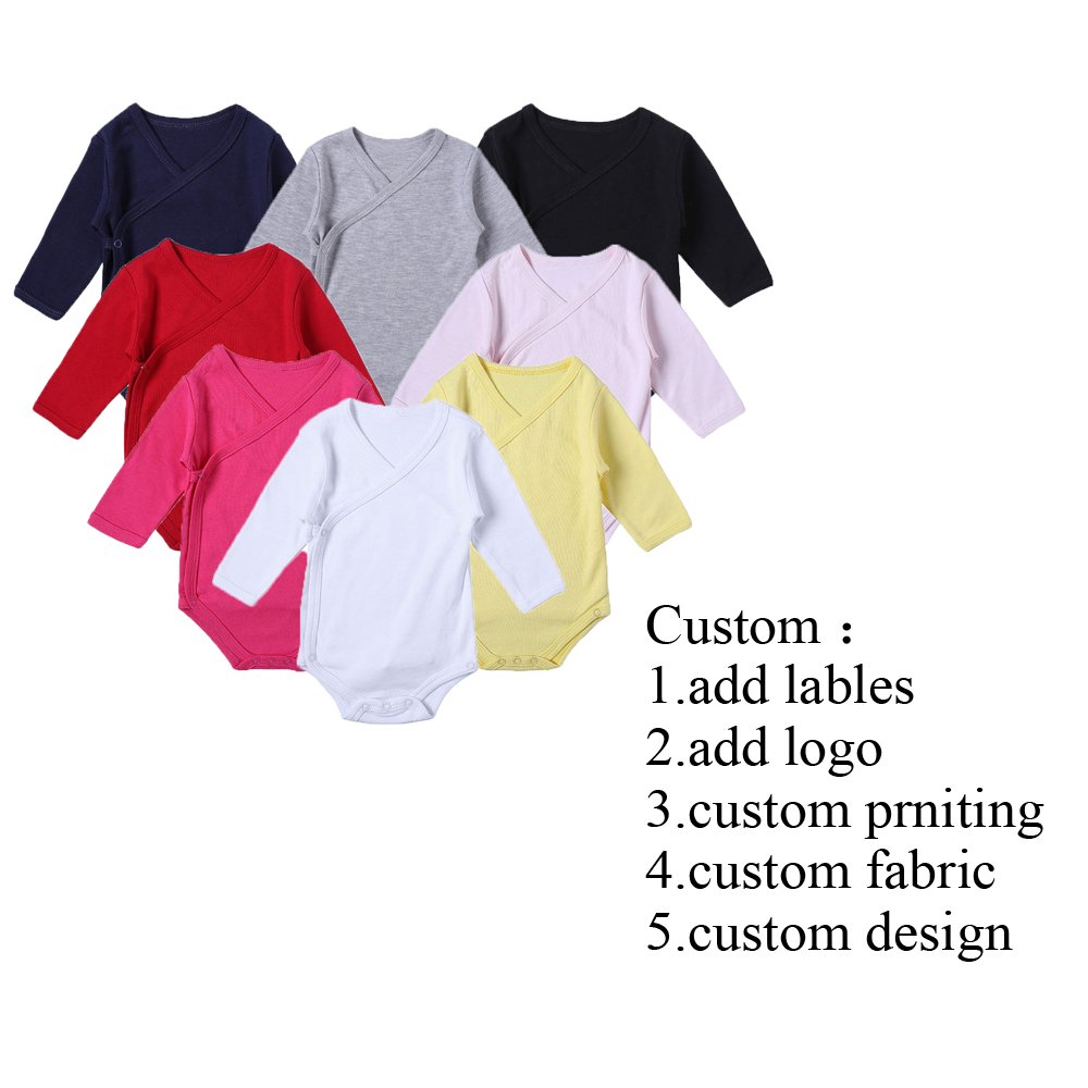 Gots organic cotton newborn baby short sleeve white kimono Bodysuit plain Boy Girl Unisex Kimono baby rompers baby romper