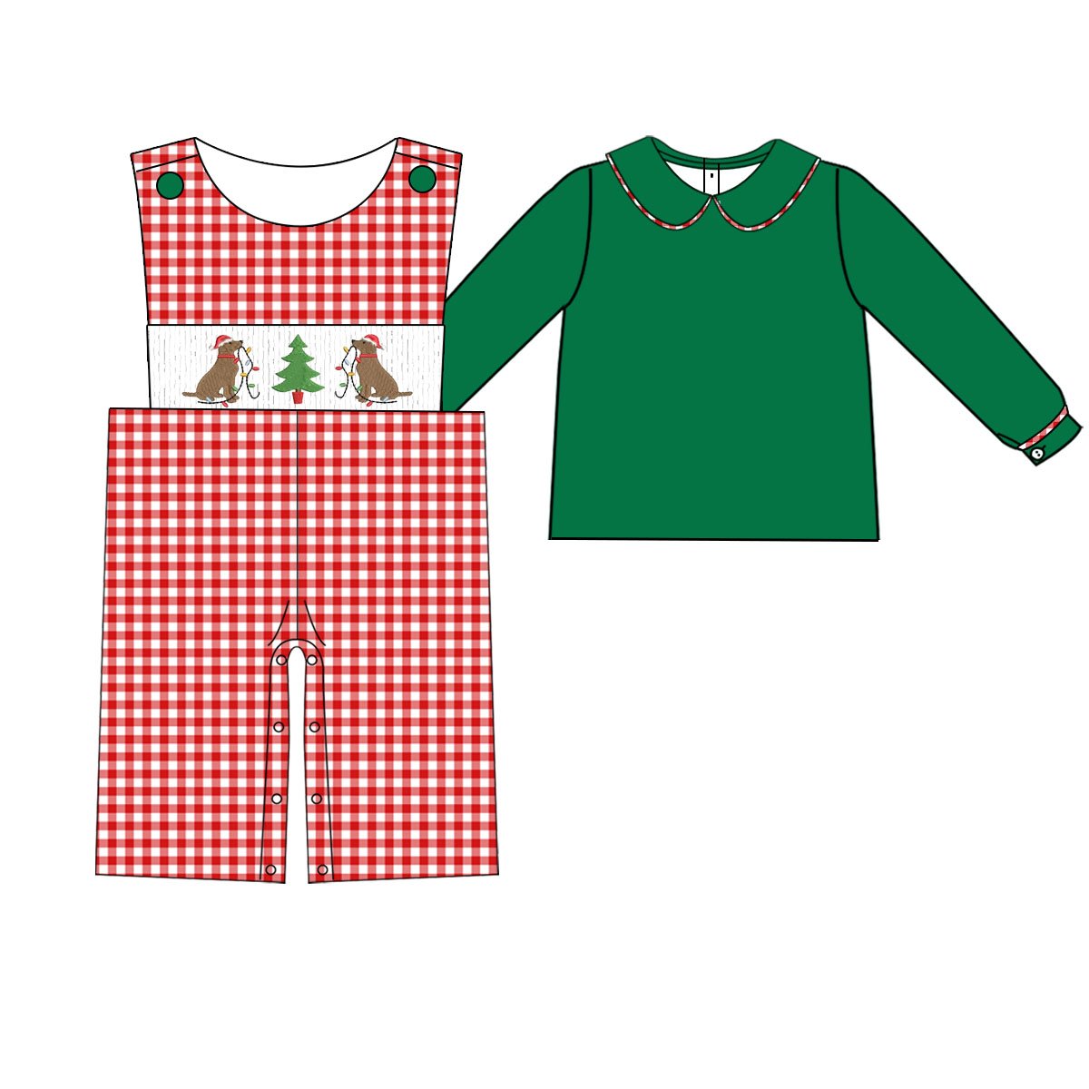 2023 Puresun wholesale Christmas baby clothes newborn embroidery gingham bubble romper smock kids clothing set
