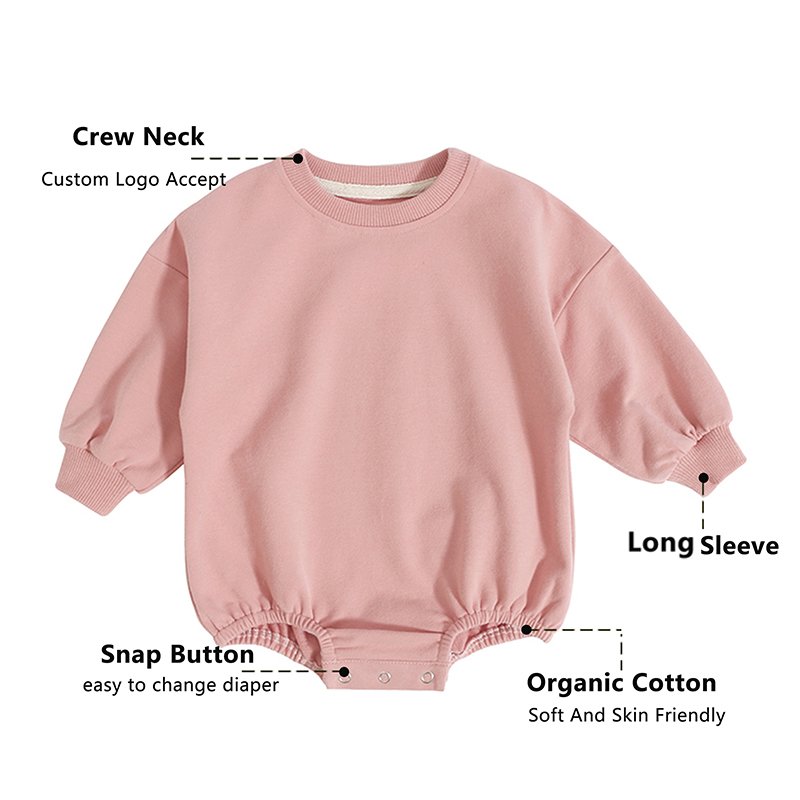 Cheap Prices Wholesale OEM/ODM Solid Color French Terry Gots Certified Long Sleeve Organic Cotton Boy Baby Rompers