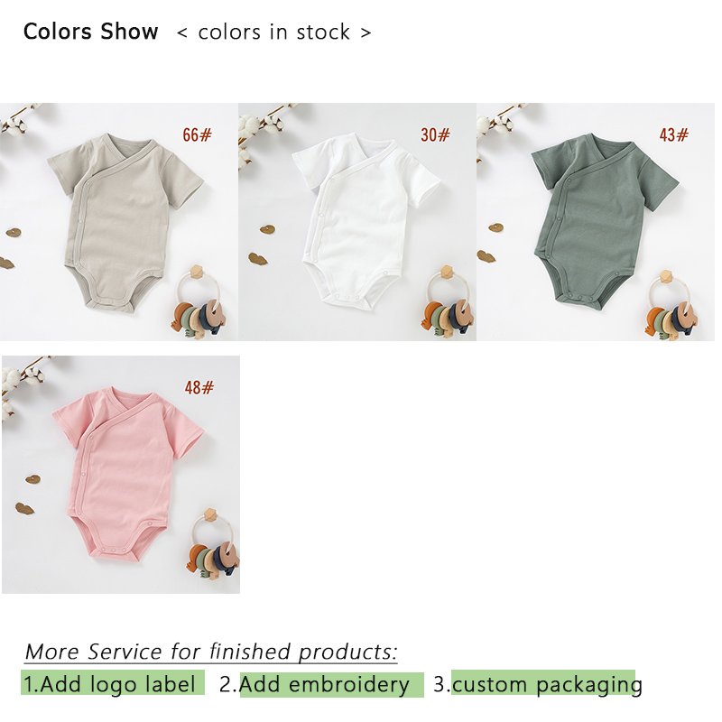 Customized logo from 20pcs Snap Button Short Sleeve Summer Kimono Baby Bodysuit Romper Newborn Baby Pajamas