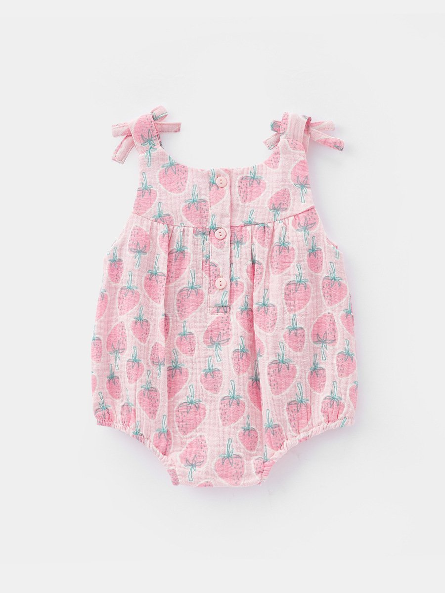 2024 Summer New Baby Cartoon Fruit Print Romper Newborn Clothing Pure Cotton Sleeveless Sling Baby Romper