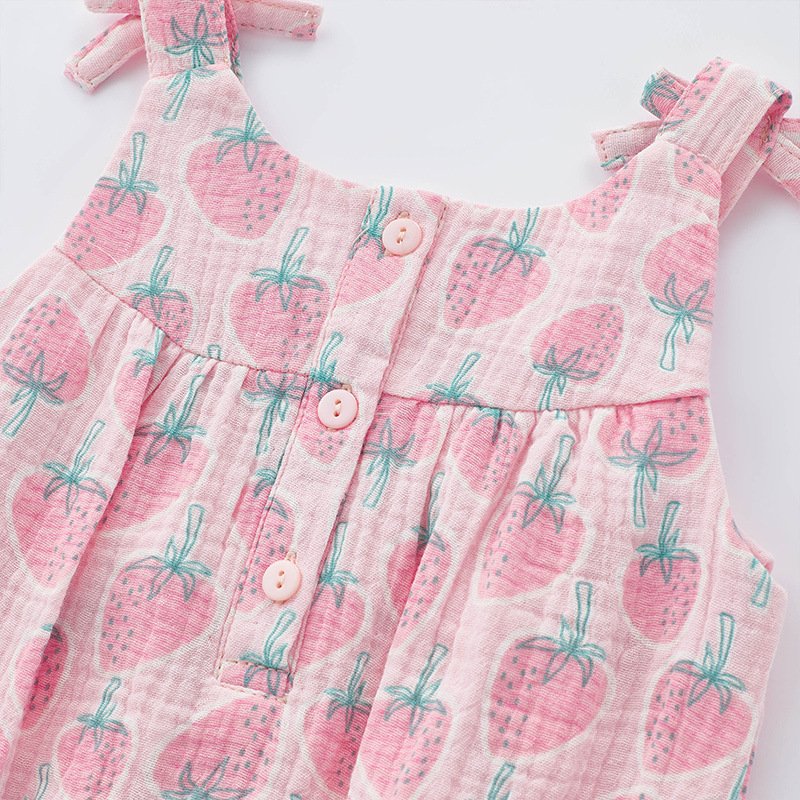 2024 Summer New Baby Cartoon Fruit Print Romper Newborn Clothing Pure Cotton Sleeveless Sling Baby Romper