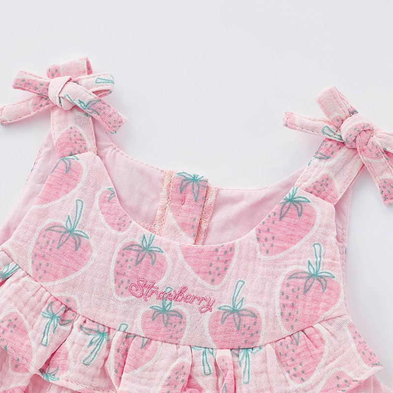 2024 Summer New Baby Cartoon Fruit Print Romper Newborn Clothing Pure Cotton Sleeveless Sling Baby Romper