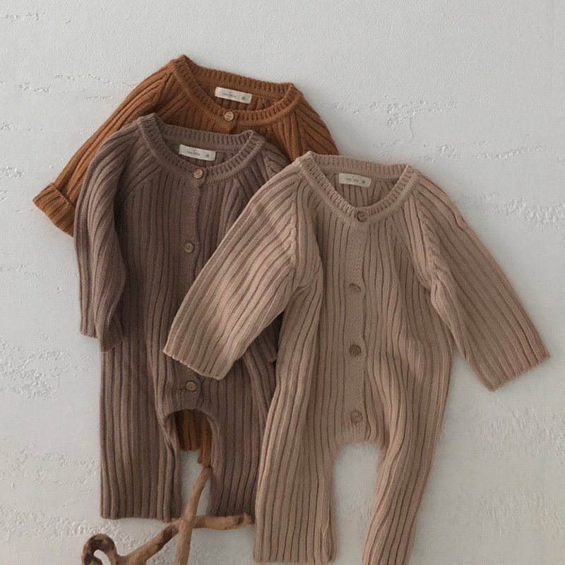 Spring Baby Boys And Girls Jumpsuits Newborn Baby Solid Color Long Sleeve Knitted Romper Infant Kids Sweater Jumpsuit
