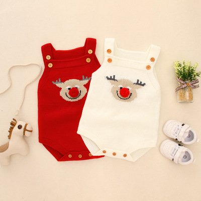 Christmas Cartoon Elk Suspender Sweater Baby Jumpsuit Children Knitted Romper Baby Clothes