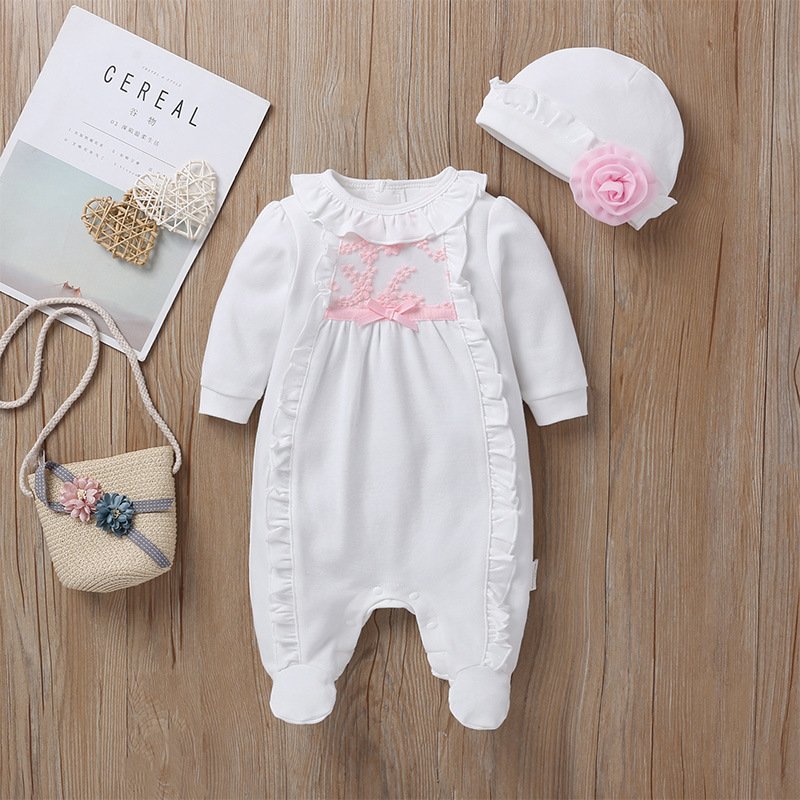 fall Winter Bamboo Baby Clothes Sleep suits Front Zip Butts Ruffle Newborn Girls Layette Footie Rompers jumpsuit