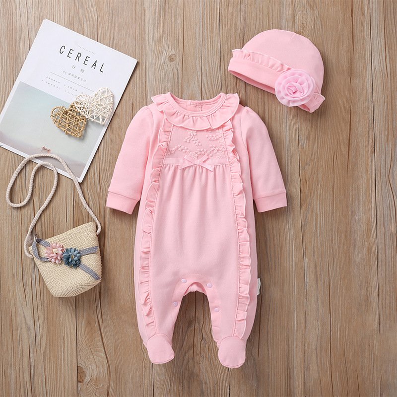 fall Winter Bamboo Baby Clothes Sleep suits Front Zip Butts Ruffle Newborn Girls Layette Footie Rompers jumpsuit