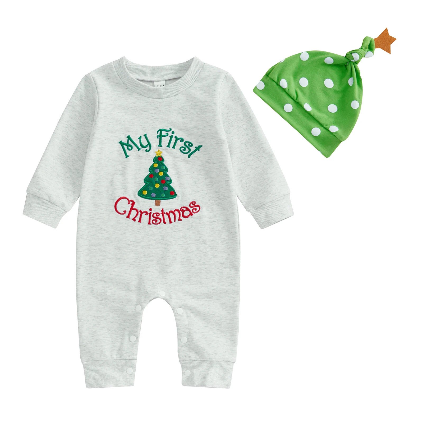 2024 Christmas Autumn Baby Long Sleeve Romper Tree Letter Towel Embroidered Baby Cotton Romper + Hat Baby Rompers