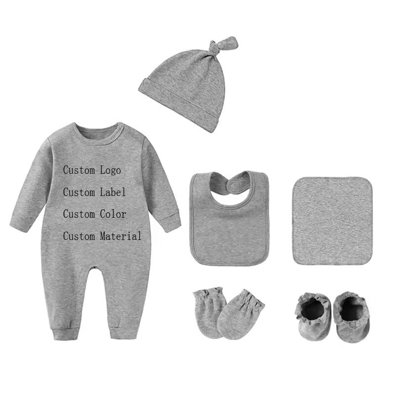 Wholesale Custom Design 100% Cotton Baby Onesie Clothes Sets 6Pcs Newborn Baby Jumpsuits soft Winter Baby Rompers