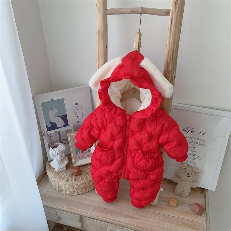 Baby climbing suit Baby warm hooded coat toddler crawler jacket Baby outdoor hooded windproof