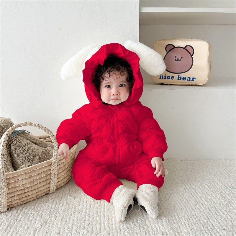 Baby climbing suit Baby warm hooded coat toddler crawler jacket Baby outdoor hooded windproof