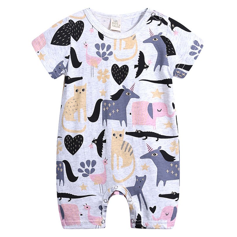 2023 Summer OEM Animal Pattern Infant Rompers for Short Sleeve O neck Toddler Clothes Cotton Custom Baby Romper