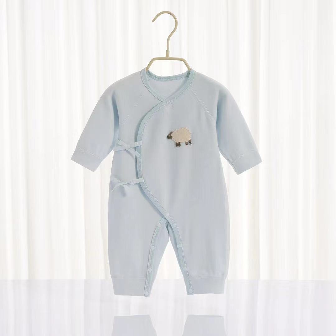 Wholesale Cotton Baby Rompers Long Sleeve Anti-Slip lamb embroideries Design Baby Jumpsuit Autumn Pajamas Footie Romper