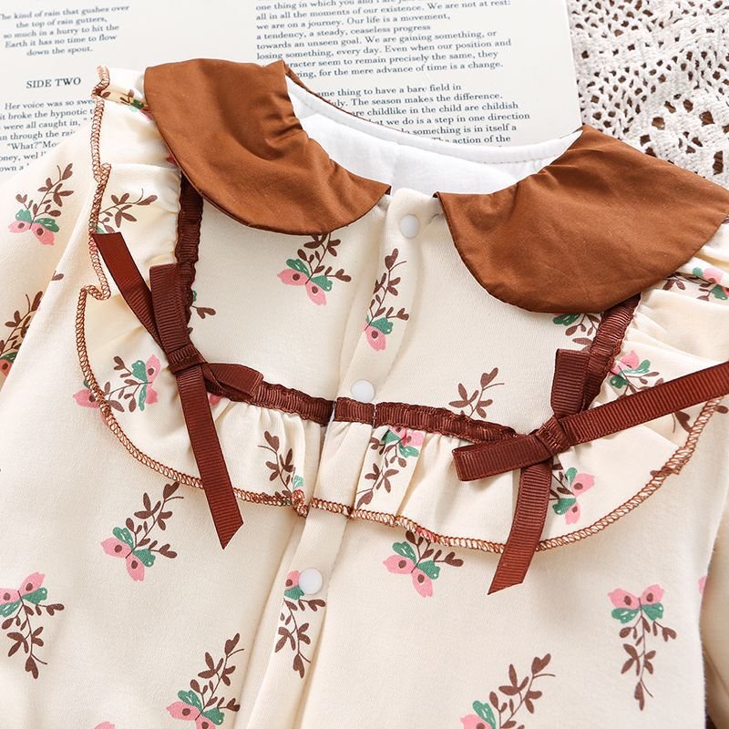 Wholesale 2024 Fall Baby Clothing Cute Floral Lapel Long Sleeve Cotton Baby Rompers