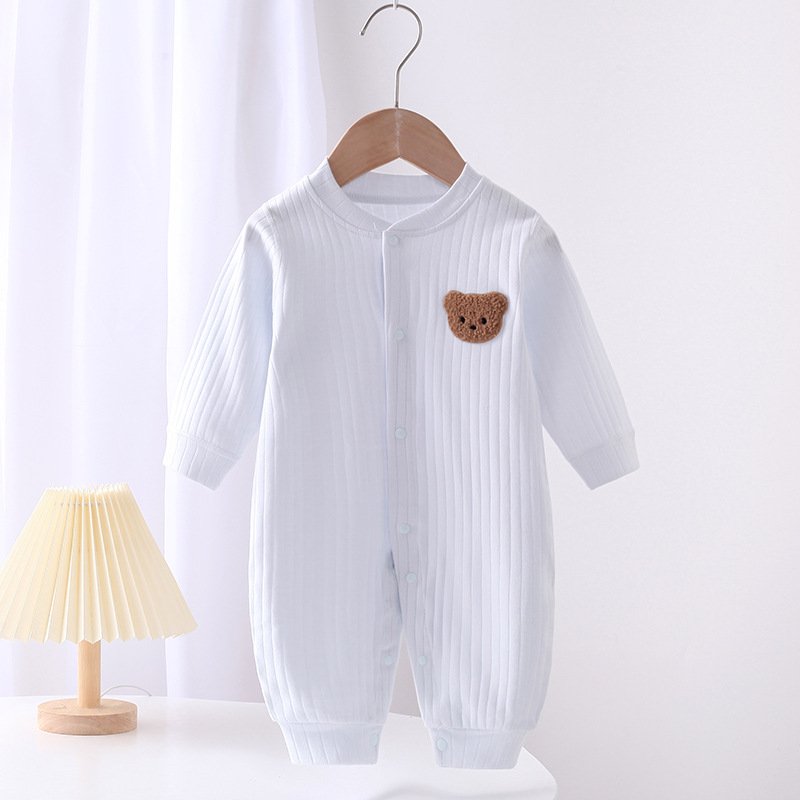 2024 Autumn Baby Romper Solid Color Bear Jumpsuit Cotton Spring Newborn One-Pieces Clothing for Boys Girls Infant Onesie 0-18M