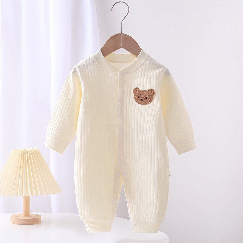 2024 Autumn Baby Romper Solid Color Bear Jumpsuit Cotton Spring Newborn One-Pieces Clothing for Boys Girls Infant Onesie 0-18M