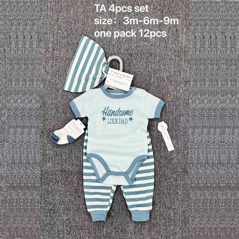 4pcs/set infant toddler cotton baby boy clothes set short sleeve baby rompers set