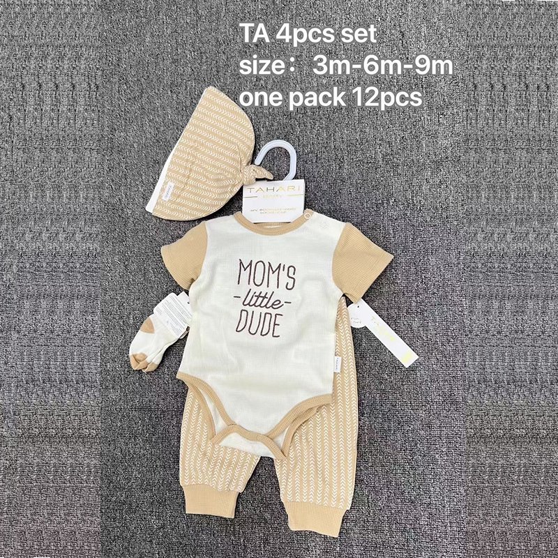 4pcs/set infant toddler cotton baby boy clothes set short sleeve baby rompers set