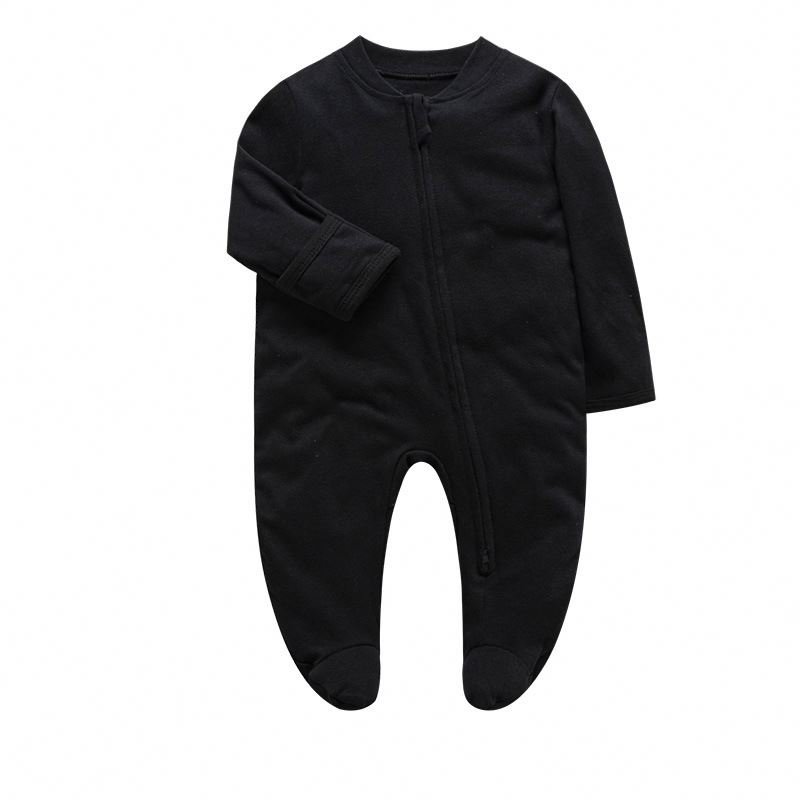 Solid One Piece Overalls Cotton Black Clothing Newborn Footed Pajamas Zip Girl Baby Clothes