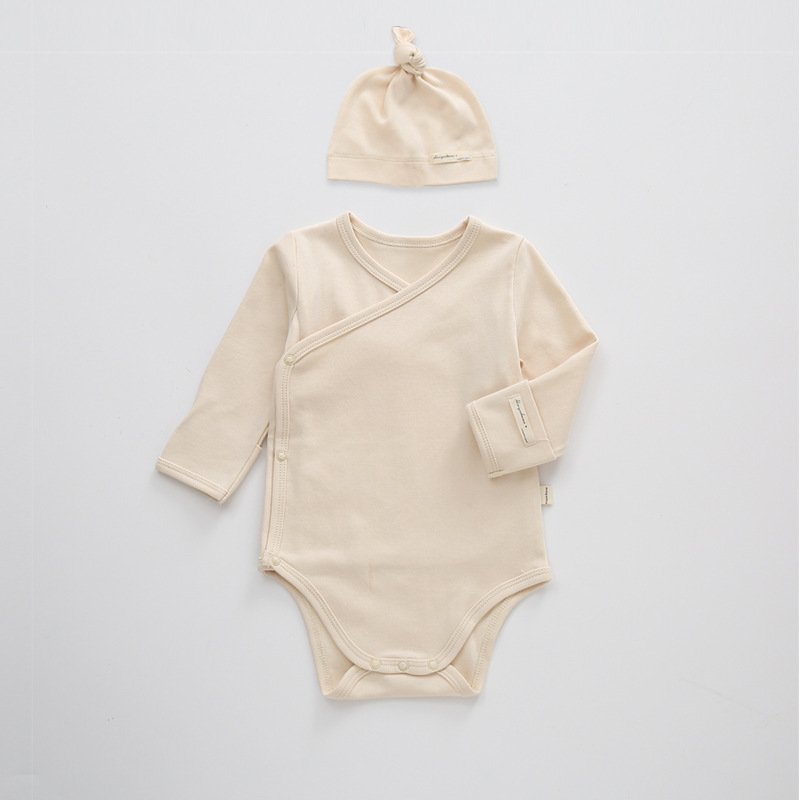 Spring Autumn Long Sleeve Unisex Infant Clothing Cotton Baby Romper Clothes Solid Color Newborn Bodysuits With Hat