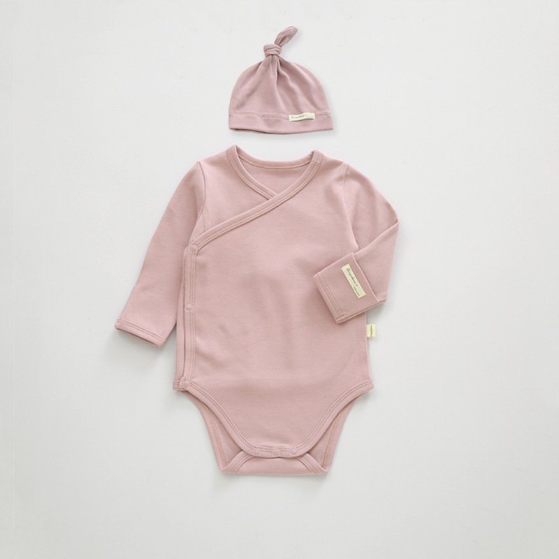 Spring Autumn Long Sleeve Unisex Infant Clothing Cotton Baby Romper Clothes Solid Color Newborn Bodysuits With Hat