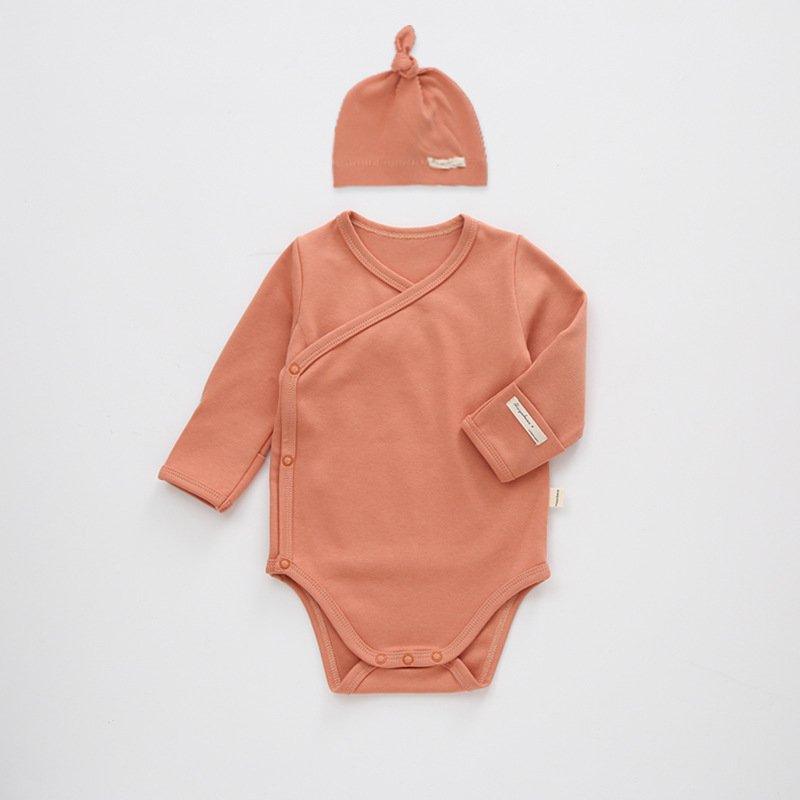 Spring Autumn Long Sleeve Unisex Infant Clothing Cotton Baby Romper Clothes Solid Color Newborn Bodysuits With Hat
