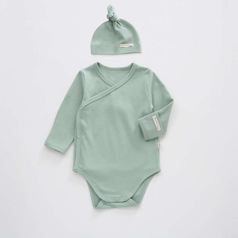 Spring Autumn Long Sleeve Unisex Infant Clothing Cotton Baby Romper Clothes Solid Color Newborn Bodysuits With Hat