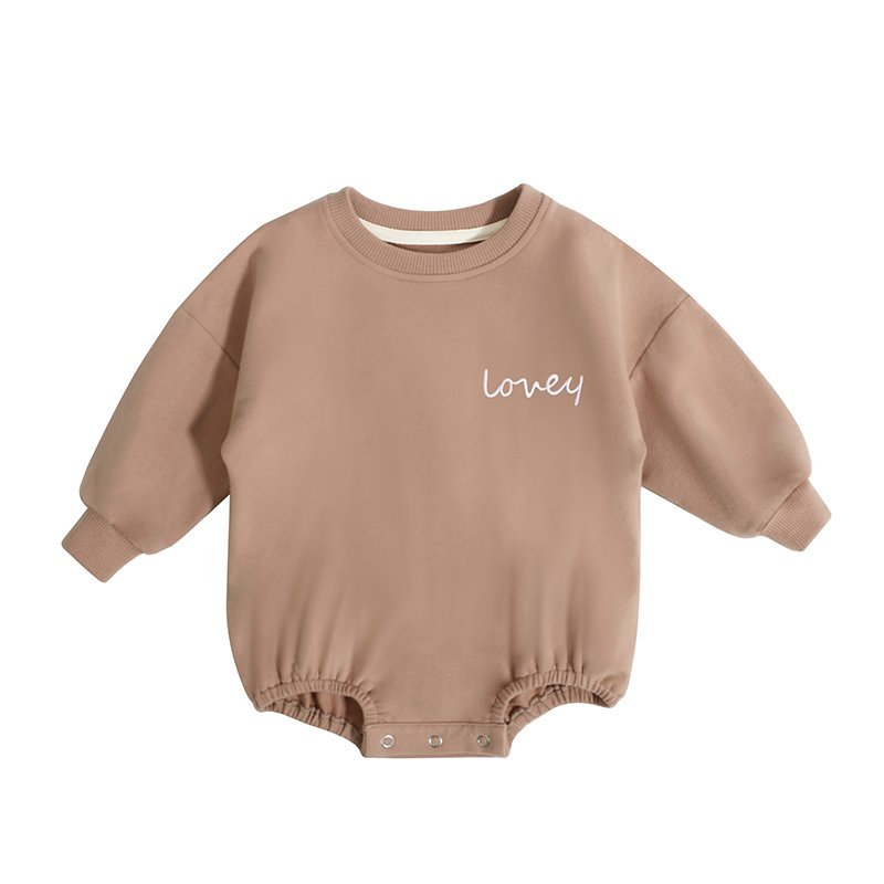 Wholesale Baby Girl Clothes Autumn winter Covered Button Crew Neck Solid Color Organic Cotton French Terry Baby Romper