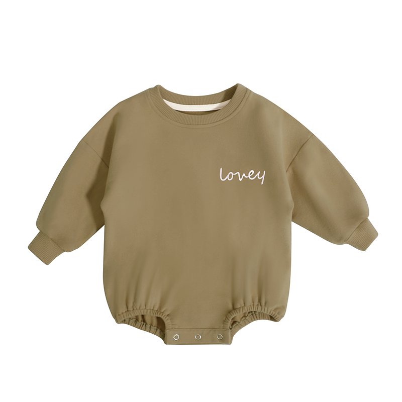 Wholesale Baby Girl Clothes Autumn winter Covered Button Crew Neck Solid Color Organic Cotton French Terry Baby Romper