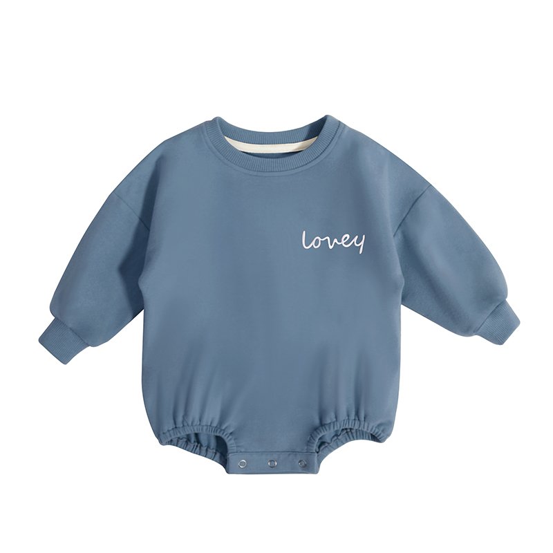 Wholesale Baby Girl Clothes Autumn winter Covered Button Crew Neck Solid Color Organic Cotton French Terry Baby Romper