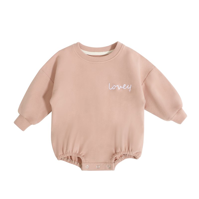 Wholesale Baby Girl Clothes Autumn winter Covered Button Crew Neck Solid Color Organic Cotton French Terry Baby Romper