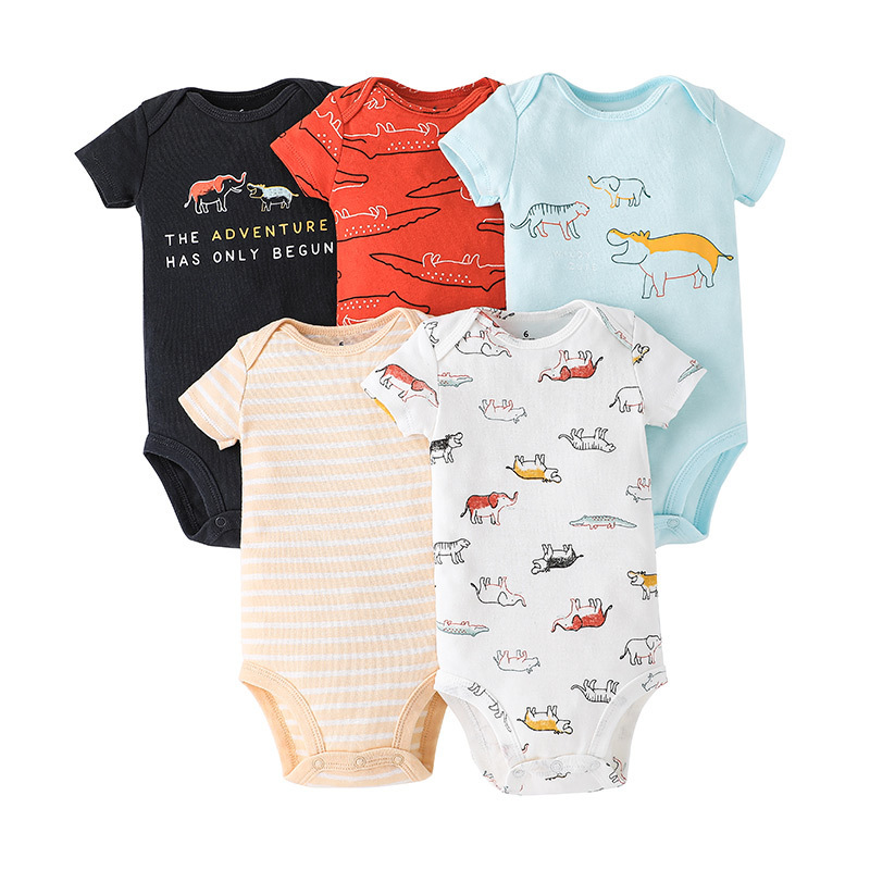 Custom Manufacturer 5pc 100% Cotton Baby Onesie New Born Baby Romper Clothes Bodysuits Jumpsuit Short Sleeve Children's Clothing